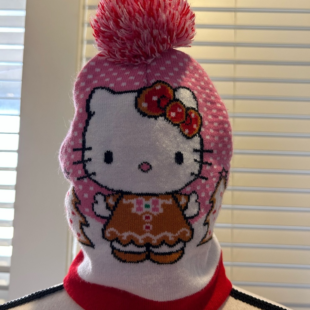 NEW Hello Kitty Hat Gingerbread Pom Beanie Sanrio Pink Holiday Christmas Hat